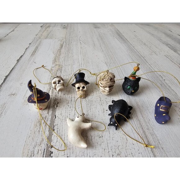 Mini Halloween ornament mummy cat skeleton tree spider ghost witch set lot - Picture 1 of 9